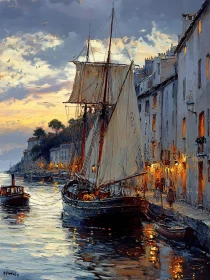 Evening Sailboat at Harbor