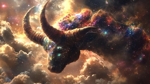 Starry Nebula Bull Surrealism