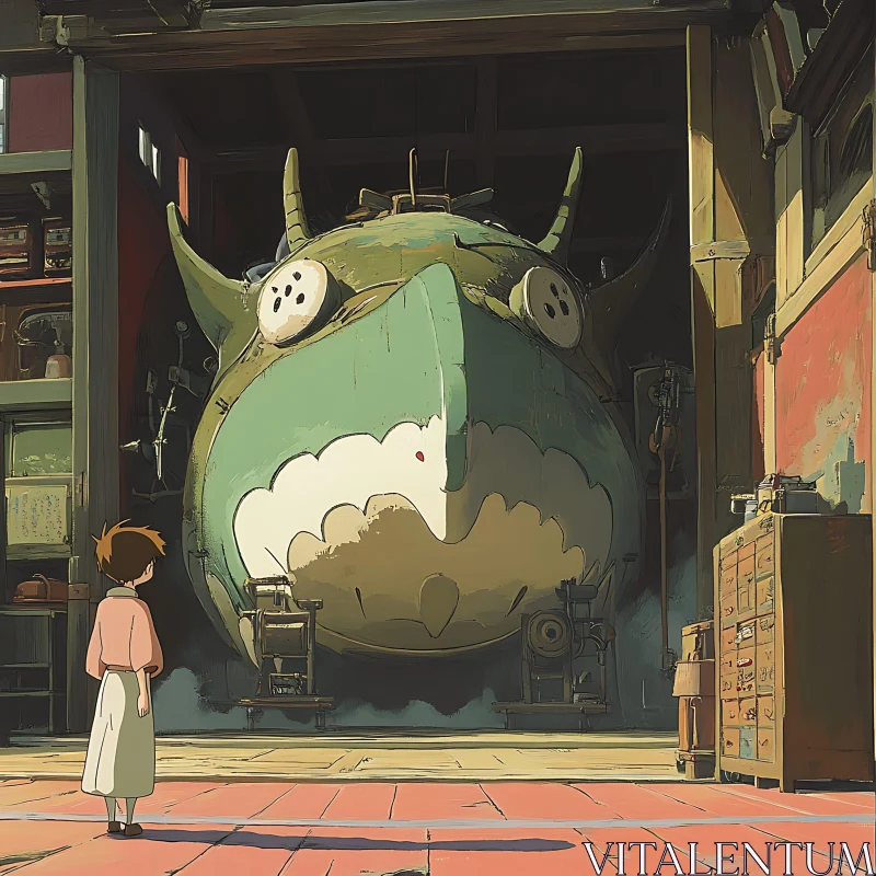 AI ART Anime Character and Giant Mechanical Creature