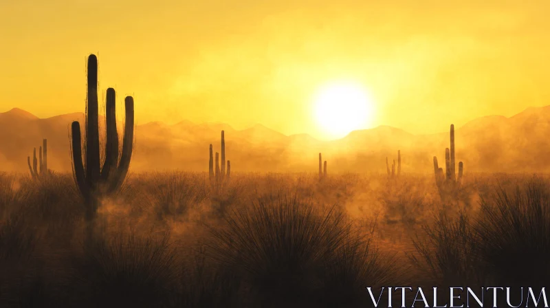 AI ART Desert Sunset with Majestic Cacti