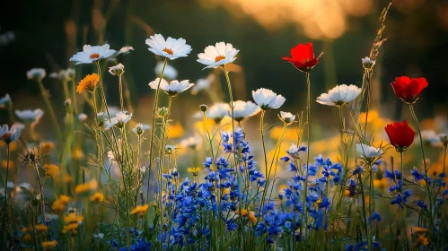 Wildflower Field Glowing at Dusk