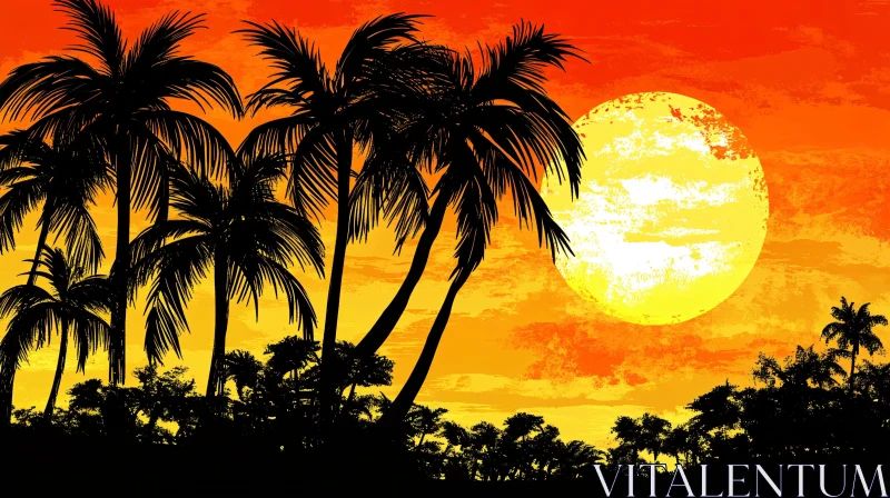 Silhouetted Palm Trees Against a Brilliant Tropical Sunset