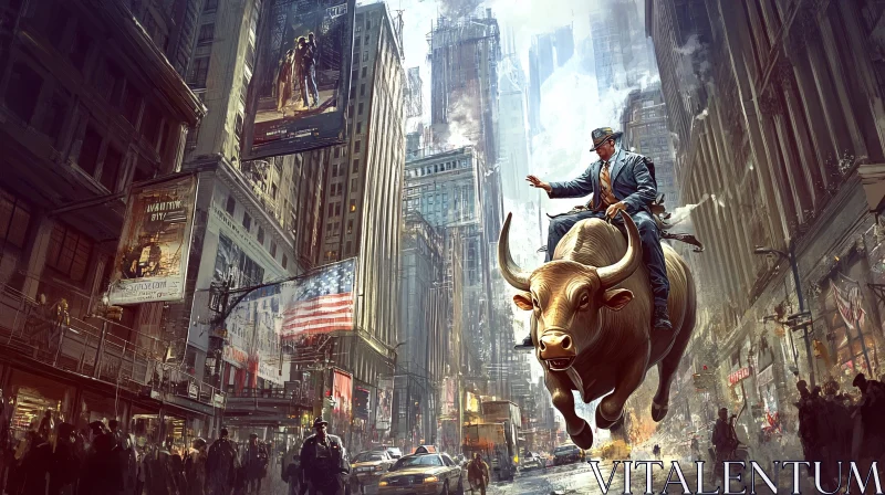 Urban Fantasy with Man on Bull