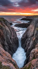 Stunning Seascape with Waterfall and Sunset