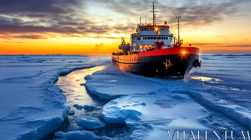 AI ART Sunset Voyage of an Arctic Icebreaker