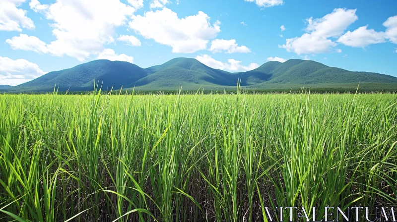 AI ART Scenic Landscape of Green Field and Mountains