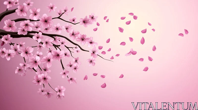 AI ART Cherry Blossoms and Falling Petals