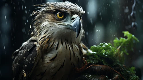 Expressive Eagle in Rain: A Detailed Wildlife Wallpaper