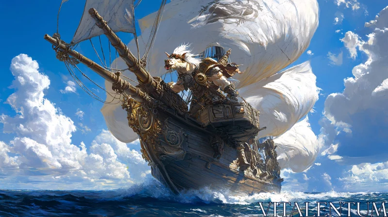 AI ART Ornate Wooden Ship on High Seas