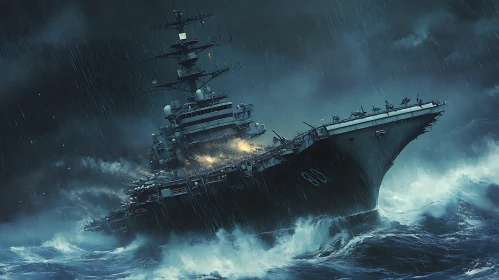 Warship in a Torrential Storm