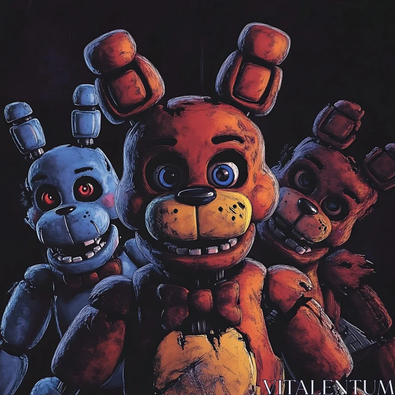 Eerie Nighttime Animatronic Bears AI Image