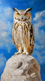 Regal Owl with Piercing Eyes on Rocky Perch