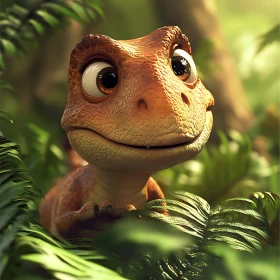 Cute Dino in Foliage - Jungle Scene