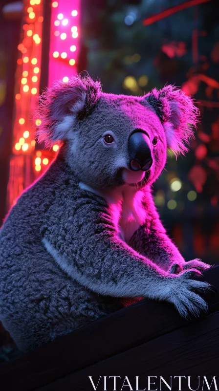 Colorful Koala in Neon Lighting AI Image