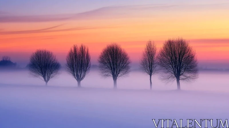 AI ART Trees Silhouetted Against a Colorful Sunset