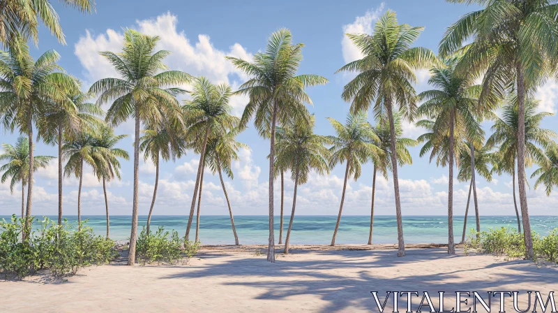 Idyllic Seaside with Palm Trees and Blue Skies AI Image