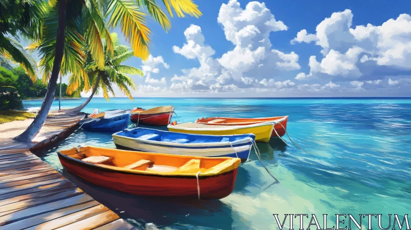 Vibrant Boats at a Tropical Pier AI Image