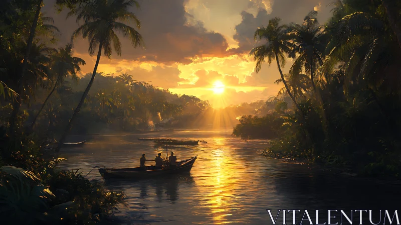 Golden Hour on a Tropical River AI Image