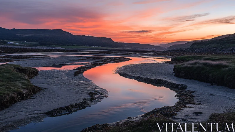 Sunset Reflections on a Tranquil River AI Image