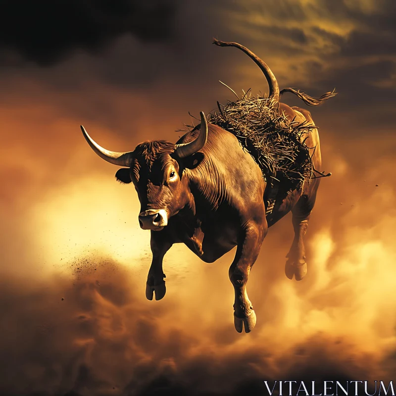 Powerful Bull in Action AI Image