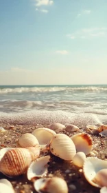 Beach Scene with Seashells and Ocean Waves