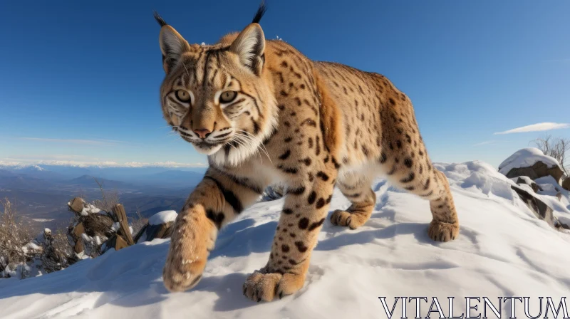 Lynx on a Snowy Mountain Peak - A Glimpse into the Wilderness AI Image