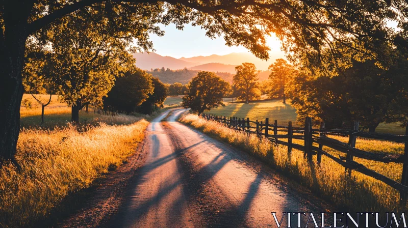 AI ART Golden Hour on a Rustic Road