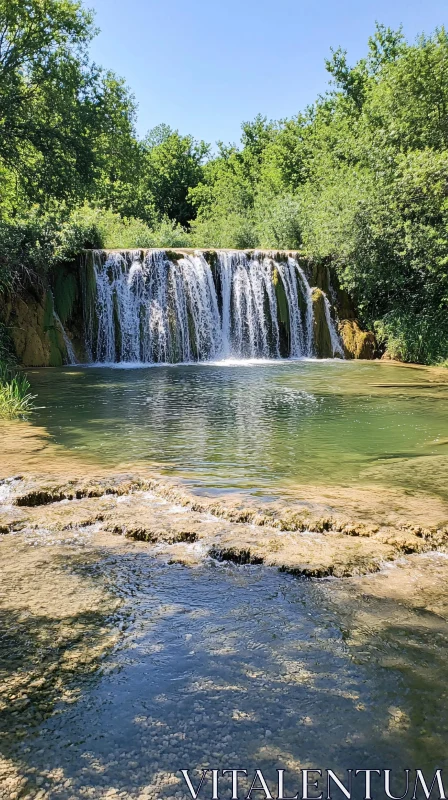 AI ART Waterfall in Lush Forest Setting