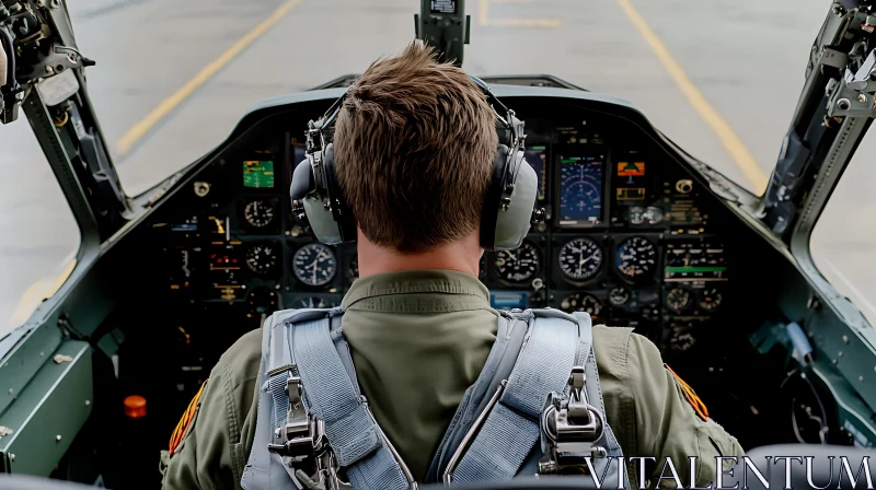 Pilot Operating Aircraft from the Cockpit AI Image