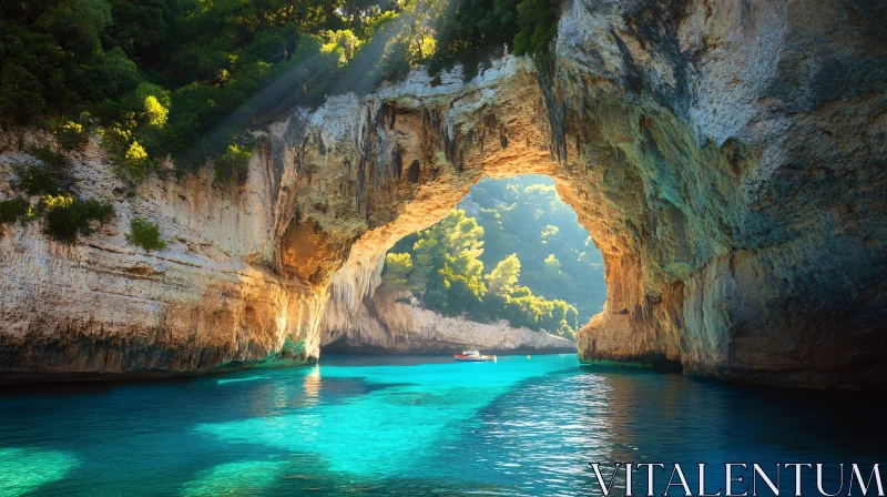 AI ART Sunlit Cave and Crystal Clear Waters