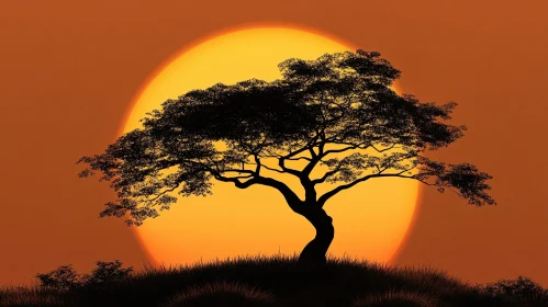 Tree Silhouette with Sunset Sky