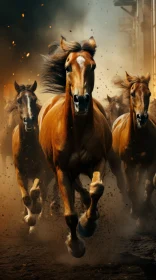 Chaotic Gallop: A Spectacle of Brown Horses in Motion