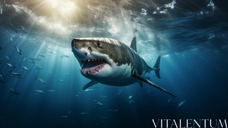 Underwater Majesty: White Shark in Twilight AI Image