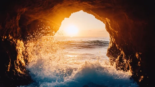 Golden Hour Ocean View from a Cave