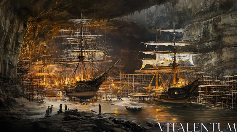 Cavernous Harbor with Shipbuilding Activity AI Image