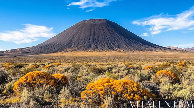 AI ART Mountain and Desert Scenery with Yellow Flowers