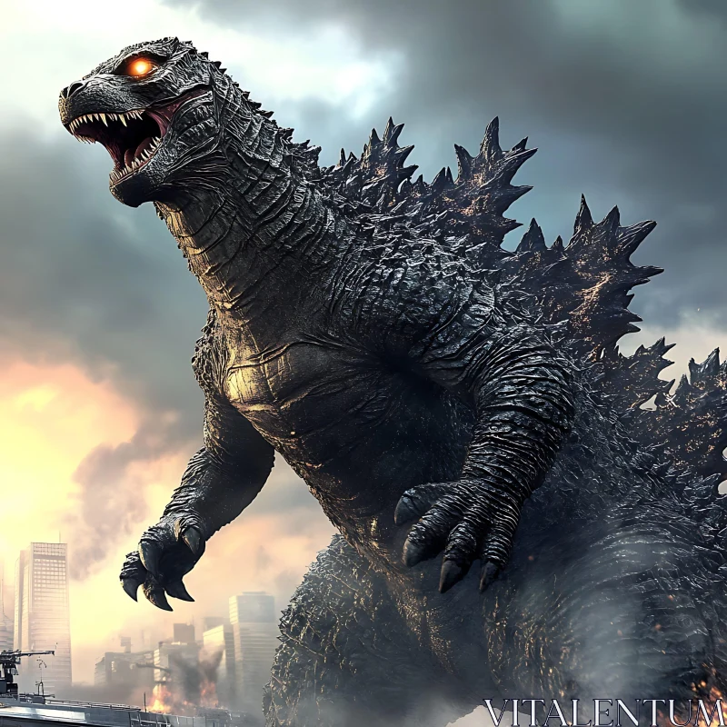 Giant Creature in Urban Destruction Scene AI Image