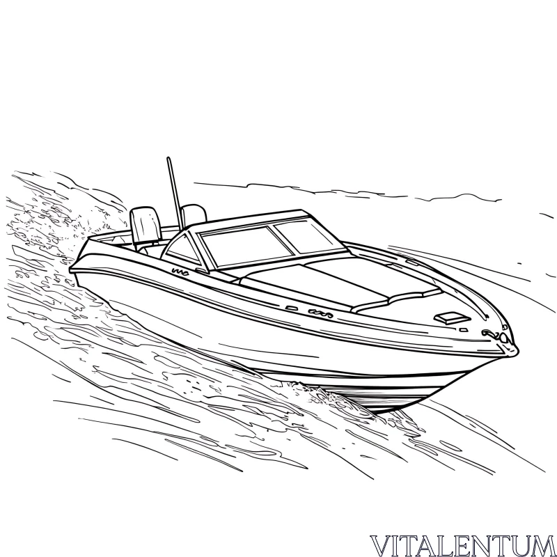 Black-and-White Outline of Speedboat AI Image