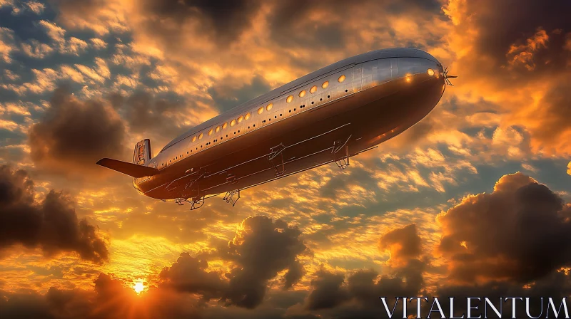 Airship Gliding Through a Sunset Sky AI Image