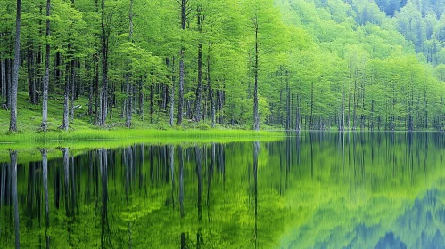 Calm Lake with Symmetrical Forest Reflection