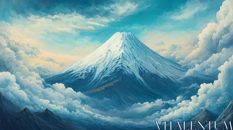 AI ART Tranquil Mountain Scene with Cloud Surround