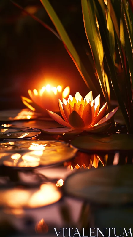 Sunlight Reflections on Lotus Flowers AI Image