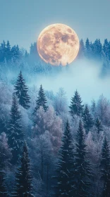 Moonlit Snowy Forest in Winter