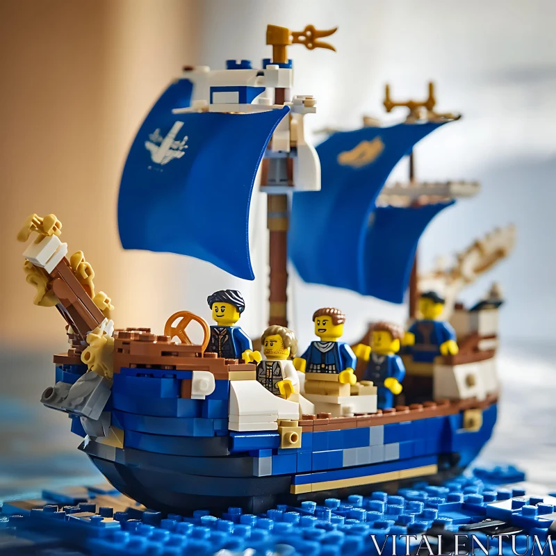 LEGO Toy Ship with Seafaring Mini-Figures AI Image