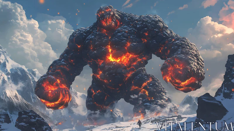 Volcanic Beast in Winter Mountains AI Image