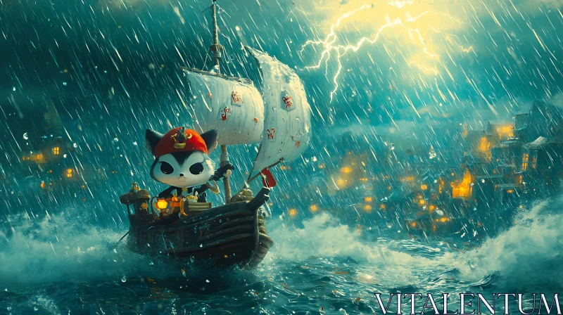 Pirate Cat's Stormy Adventure AI Image