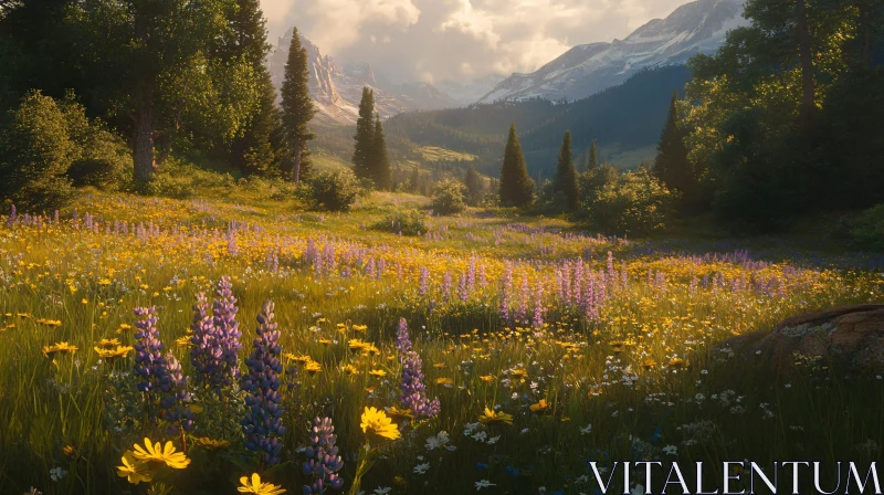 Picturesque Meadow of Blooming Wildflowers AI Image