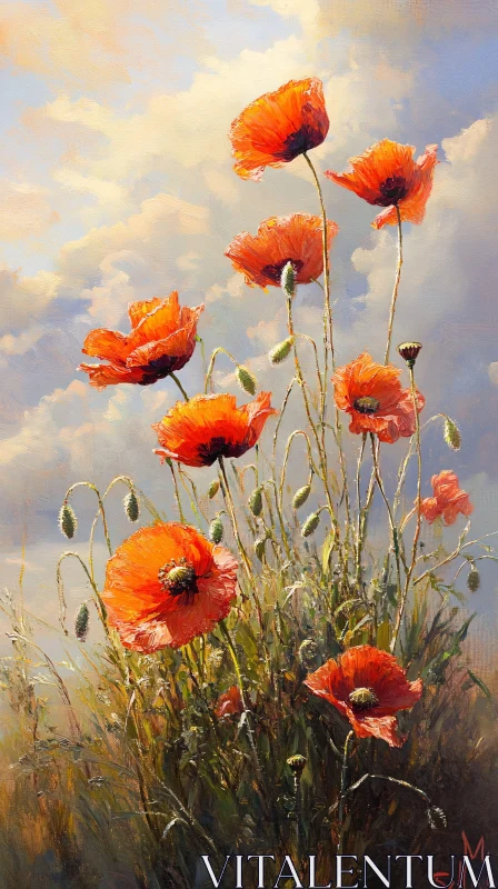 AI ART Vibrant Poppies in Nature Painting