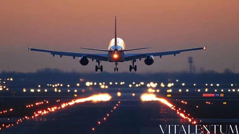 Airplane Touchdown at Dusk AI Image