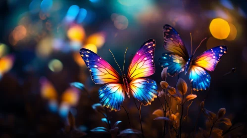 Enchanting Night Scene with Illuminated Butterflies